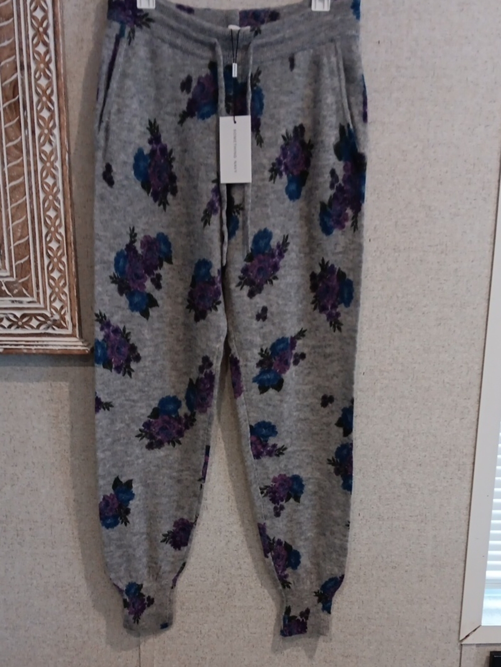 Something Navy -Gray Floral Womens Joggers with Purple & Blue Print Size M